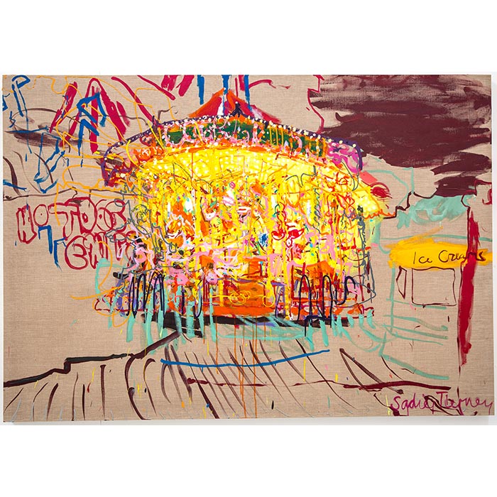 Abstract carousel printmaking image in vibrant colours