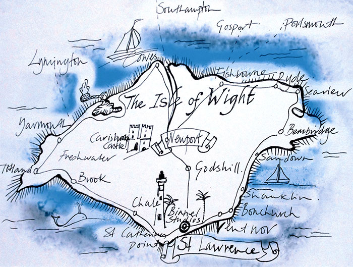 Pictorial map of Isle of Wight showing Binnel Studios